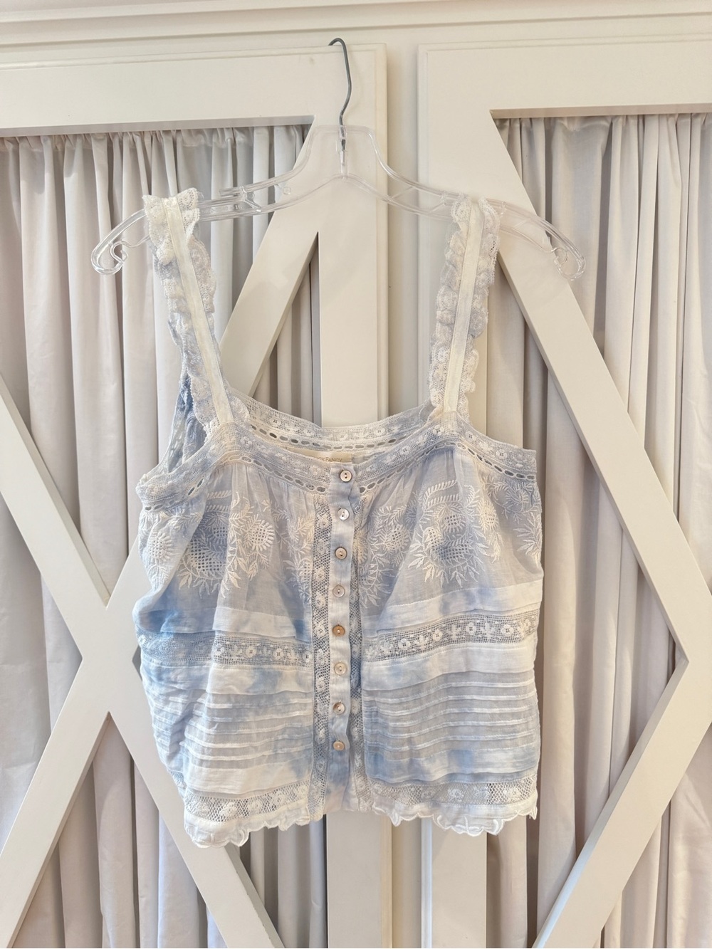 LoveShackFancy Light Blue Embroidered Lace Camisole